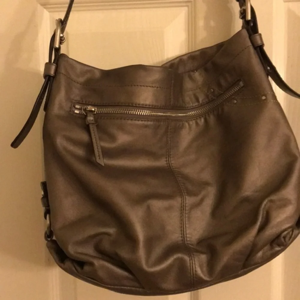 Coach Hobo Bag Grey Leather Studded Applique Duffel Silver Graphite k1269-f16178